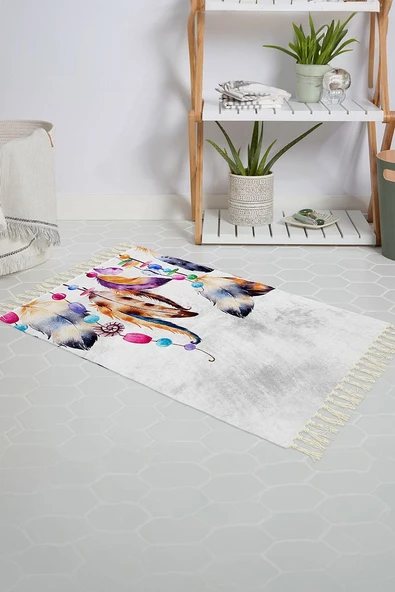 Banyo Paspası Tüy Desenli Baskılı 50x80 Püsküllü Polyester Kaymaz Tabanlı Duş Paspası ürün görseli 1