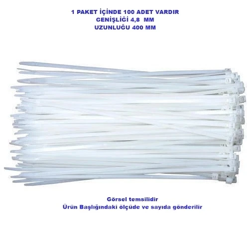 PEMSAN Klips Kablo Bağı 4.8x400 BEYAZ (100lü Paket) Kablo Cırdı ürün görseli 1