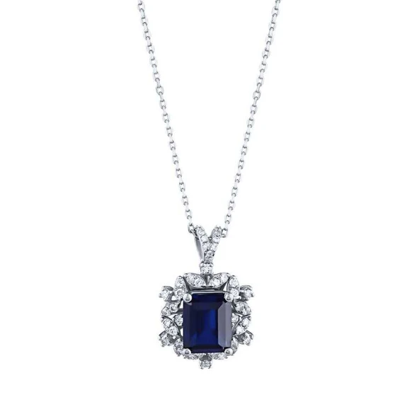3.29 Karat Pırlanta Safir Kolye - Resim 2