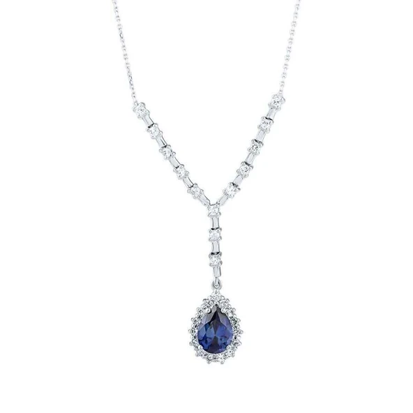 1.99 Karat Pırlanta Safir Damla Kolye ürün görseli 1