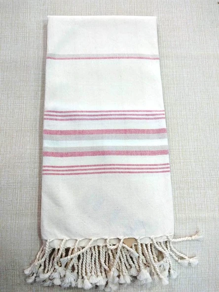 Mandaş Pamuklu El Dokuma Peştemal (80x200) - Krem Pembe ürün görseli 1