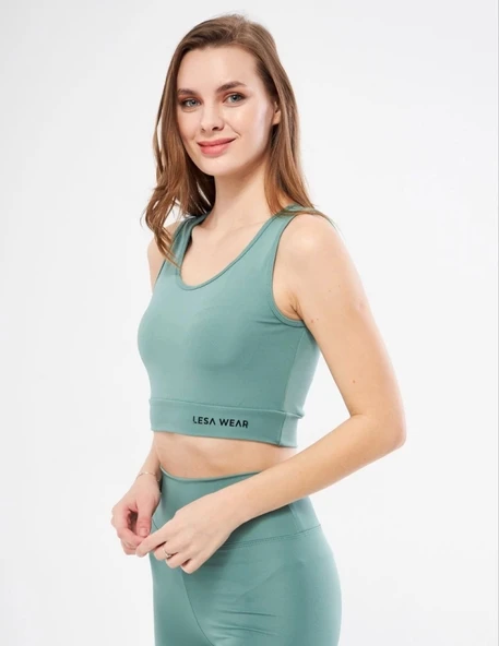 Kolsuz Sporcu Baskılı Crop - Mint Yeşili ürün görseli 1