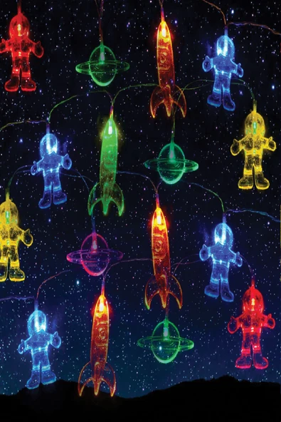 Dekoratif Astronot Uzay Temalı 10 LED’li Şerit Lamba – Pilli, 2 Metre, Bebek & Çocuk Odası Işığı ürün görseli 1