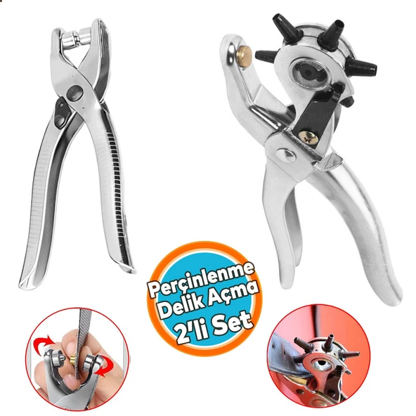 Perçin Perçinleme Kemer Deri Delme Pensesi Metal 2'li Set 6 Farklı Boyutta Delici Delik Açıcı ürün görseli 1