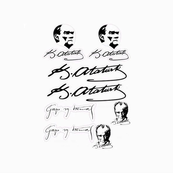 Atatürk İmza ve Silüet Sticker A4 Ebat ürün görseli 1