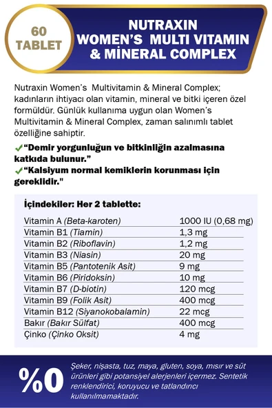 Nutraxin 2'li Multivitamin Kadın, Multivitamin & Mineral Complex - Resim 2
