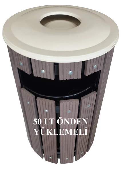 Safirkom Kompozit (Ahşap+Plastik) Yuvarlak Çöp Kovası Pencereli SÇ 15 KHP Kahverengi (50 Lt.) ürün görseli 1