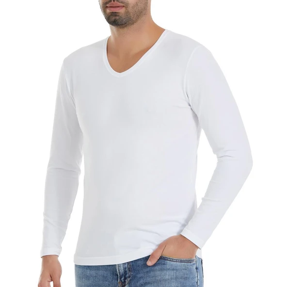 3 Adet Yıldız Erkek Likralı Uzun Kollu T-Shirt Fanila Beyaz 350 ürün görseli 1