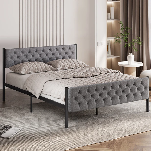 Karyola, Stil Metal Karyola, 150X200 cm, Kapitone İşlemeli Karyola ürün görseli 1