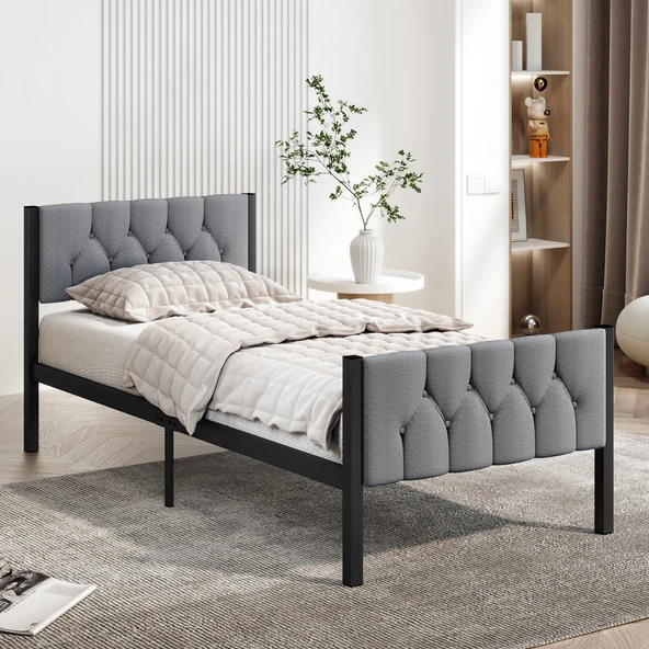 Karyola, Stil Metal Karyola, 100X200 cm, Kapitone İşlemeli Karyola ürün görseli 1