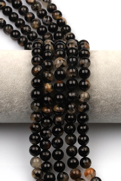 Siyah Turmalin Doğal Taş Dizi 8 mm Küre Kesim ürün görseli 1