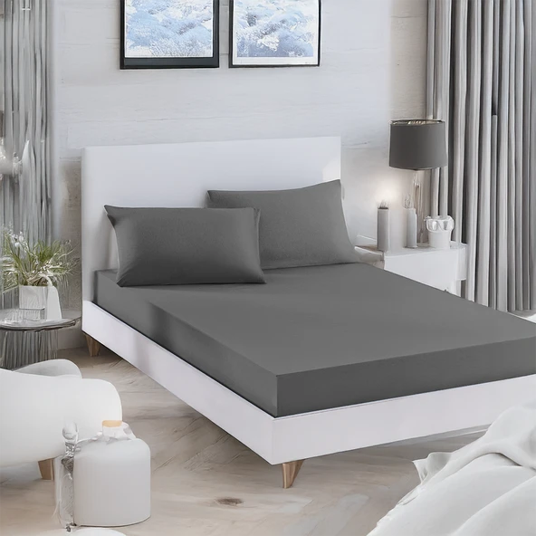 Upstyle Paint Lastikli Çarşaf Seti Çift Kişilik D.Boya Füme ürün görseli 1