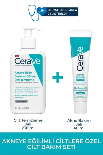 Cerave Yağlı ve Akneli Ciltlere Özel Temizleyici Jel 236 ML + Bakım Jeli 40 ML ürün görseli 1