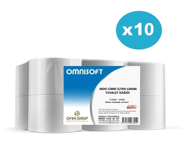 Omnisoft 10 Koli Mini Cimri İçten Çekmeli Tuvalet Kağıdı 30 kg 120 Rulo ürün görseli 1