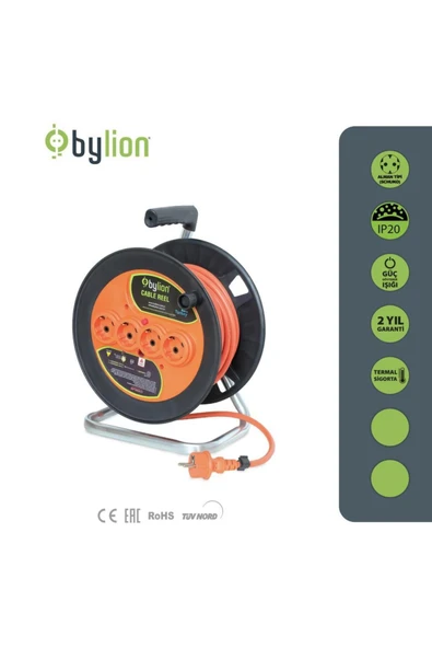 Bylıon Makaralı Uzatma Kablosu 3*1.5mm² 20 Mt. Turuncu Kablo - Işıklı ürün görseli 1