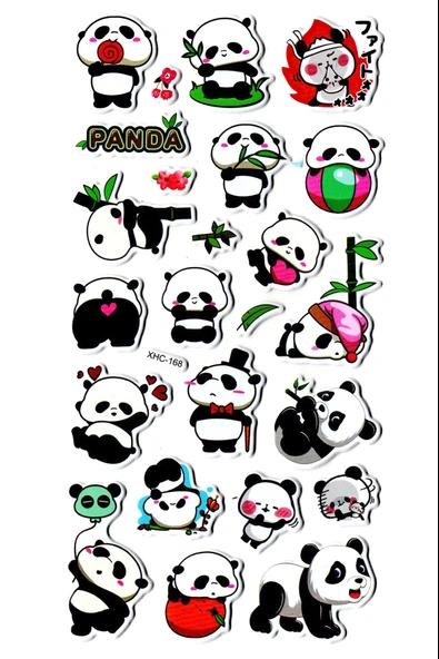 Sticker Kabartmalı Stiker Çıkartma Etiket (XHC168)-18x9 cm- Sevimli Komik Panda ürün görseli 1