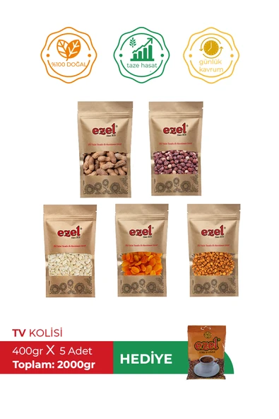 Ezel Kuruyemiş TV Kolisi - 5'li Lezzet Seti + 100 g Türk Kahvesi ürün görseli 1