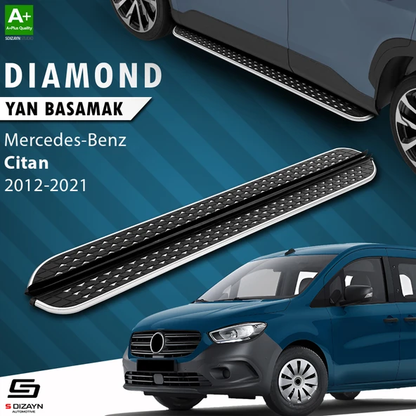 S-Dizayn Citan Uzun Şase Diamond Krom Yan Basamak 223 Cm 2012-2021 A+ Kalite ürün görseli 1