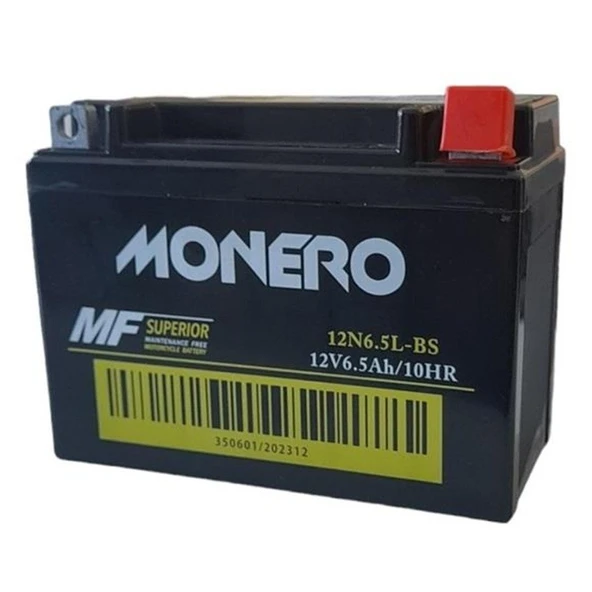 MONERO 12N6.5L-BS  6.5AMPER  MOTOSİKLET AKÜSÜ EBATLAR: 138*65*100 mm ürün görseli 1