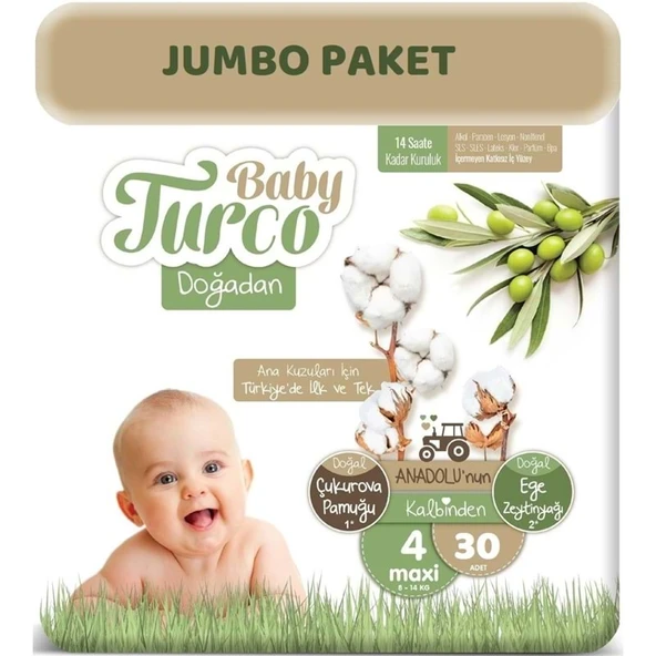 Baby Turco Bebek Bezi Doğadan 4 Beden 8-14 KG Maxi 30 Adet Jumbo Pk ürün görseli 1