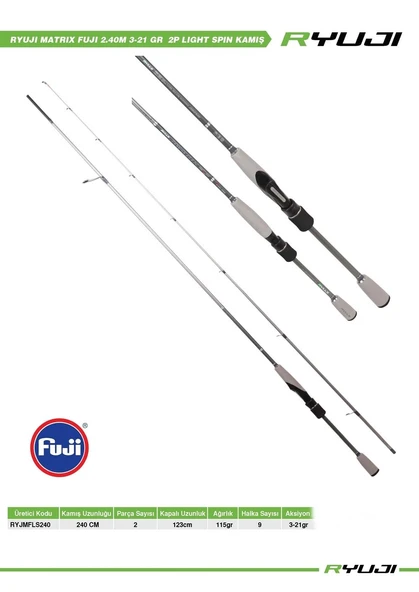 Ryuji Matrix Fuji 240cm 3-21gr 2 Parça Light Spin Kamış - Resim 3