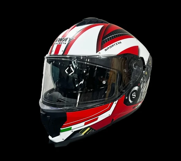 Sway SW 865 ENGINE RED-WHİTE GÜNEŞ VİZÖRLÜ FULL FACE ürün görseli 1