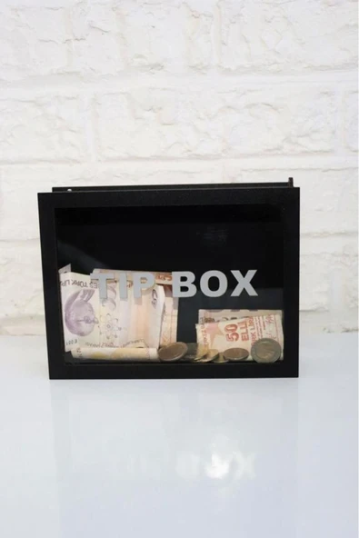 SLY-Ahşap Önü Şeffaf Pleksili Özel Yapım Kilitli Siyah Tip Box Kumbara ürün görseli 1