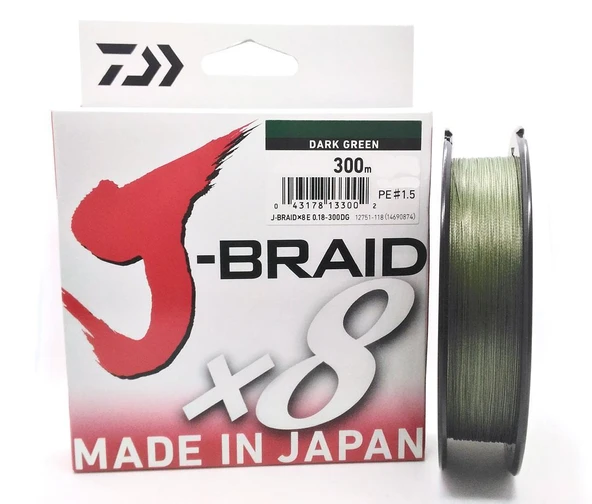 Daiwa J-Braid X8 Dark Green Olta Misinası 300Mt ürün görseli 1