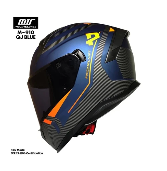 M-910 Mat Blue Güneş Vizörlü Motosiklet Kaskı (SİYAH CAMLI) ürün görseli 1