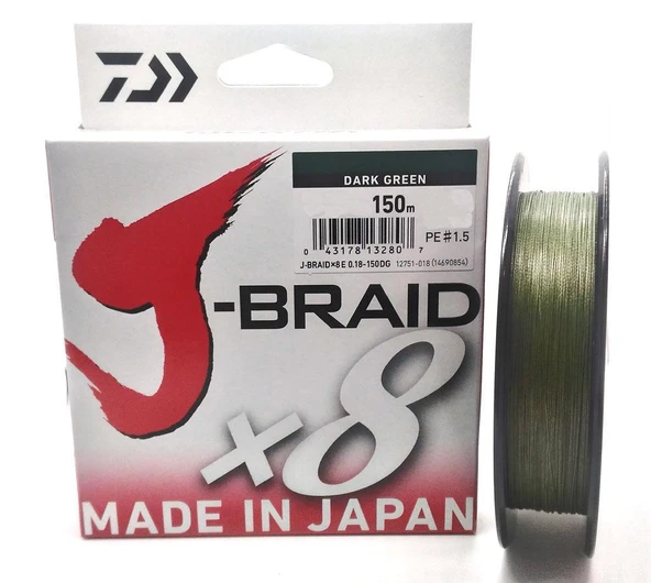 Daiwa J-Braid X8 Dark Green Olta Misinası 150Mt ürün görseli 1