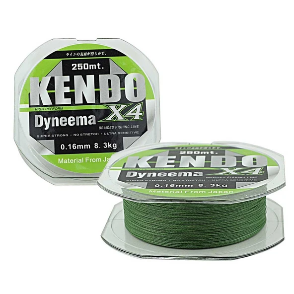 Kendo Dynema Braided High Green 4Örgü Olta Misinası 250Mt ürün görseli 1