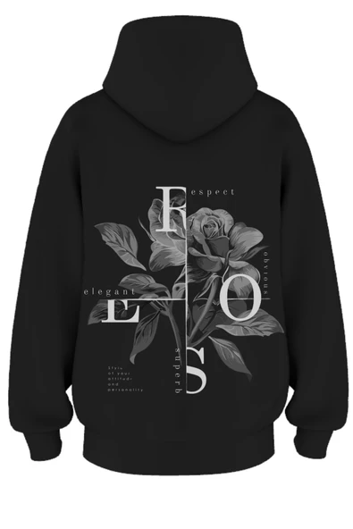 Oversize 'Rose' Baskılı Kapşonlu Hoodie Sweatshirt ürün görseli 1