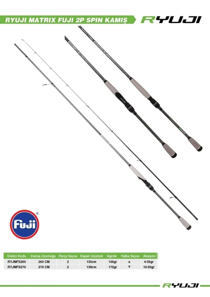 Ryuji Matrix Fuji 270cm 10-50gr 2 Parça Spin Kamış - Resim 3