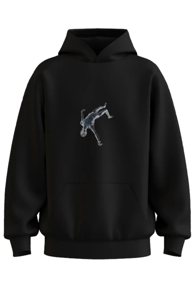 Oversize 'Falling Man' Baskılı Kapşonlu Hoodie Sweatshirt ürün görseli 1