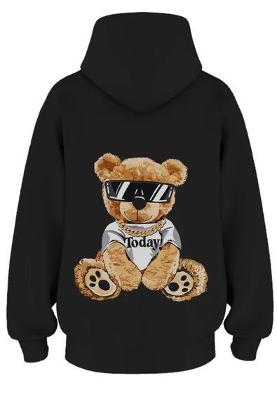 Oversize 'Bear' Baskılı Kapşonlu Hoodie Sweatshirt ürün görseli 1
