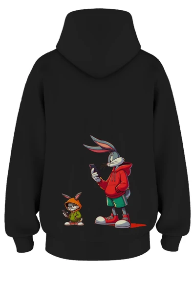 Oversize 'Bags Bany' Baskılı Kapşonlu Hoodie Sweatshirt ürün görseli 1