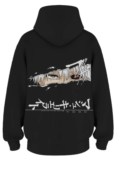 Oversize 'Squinty Red Eyes' Baskılı Kapşonlu Hoodie Sweatshirt ürün görseli 1