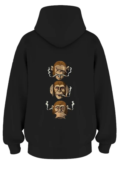 Oversize 'Blınd Monkey' Baskılı Kapşonlu Hoodie Sweatshirt ürün görseli 1