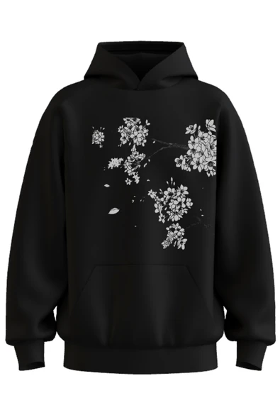 Oversize 'Flowers Of Spring' Baskılı Kapşonlu Hoodie Sweatshirt ürün görseli 1
