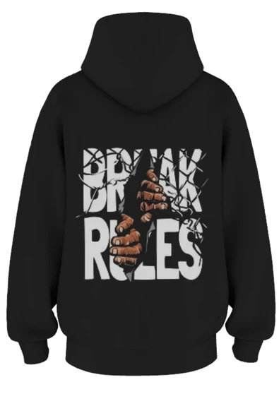 Oversize 'Break Rules' Baskılı Kapşonlu Hoodie Sweatshirt ürün görseli 1