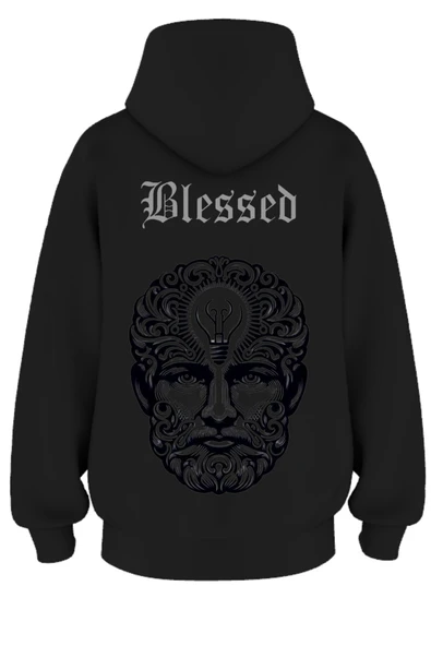 Oversize 'Blessed' Baskılı Kapşonlu Hoodie Sweatshirt ürün görseli 1