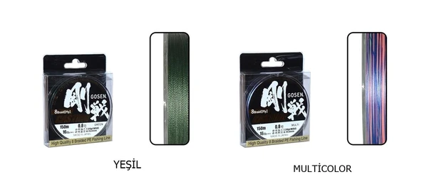 Gosen W8 Casting PE 8 Örgü Spin İp Misina 150 mt Yeşil ürün görseli 1