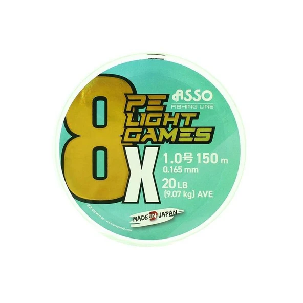 Asso 8X Light Games PE 8 Örgü Spin İp Misina 150mt Fluo Green ürün görseli 1