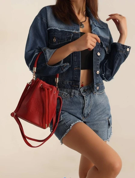 Buket Model Büzgülü Kırmızı Çanta ürün görseli 1