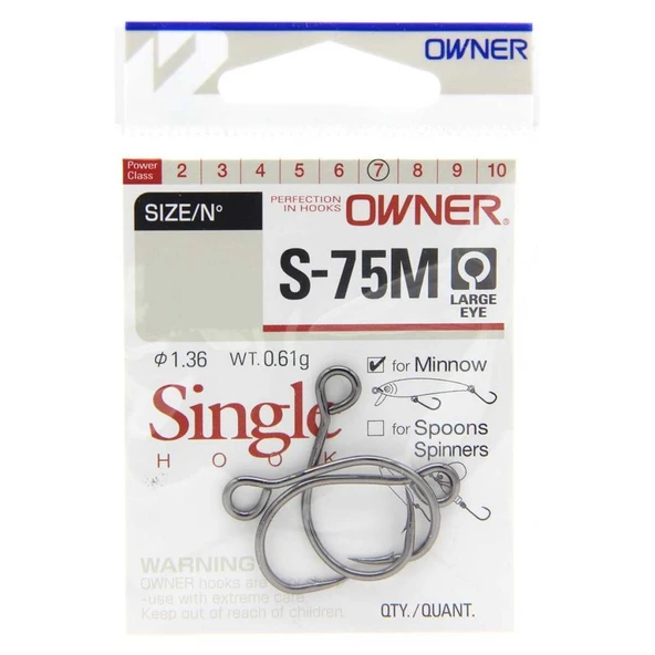Owner S-75M Single For Minnow Large Eye Black Chrome Olta İğnesi ürün görseli 1