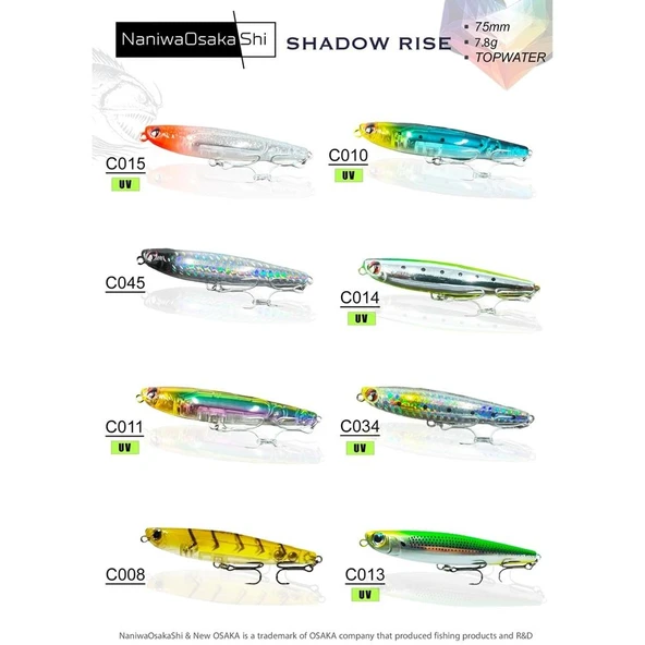 NaniwaOsakaShi Shadow Rise Topwater 75 mm 7.8 gr Su Üstü Maket Balık ürün görseli 1