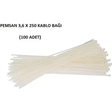 PEMSAN Klips Kablo Bağı 3.6x250 BEYAZ (100lü Paket) Kablo Cırdı ürün görseli 1