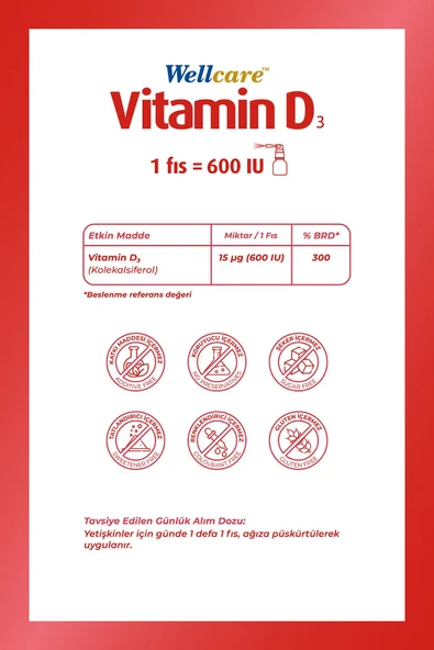 Wellcare Vitamin D3 Sprey 600 Iu 30 ml - Resim 2