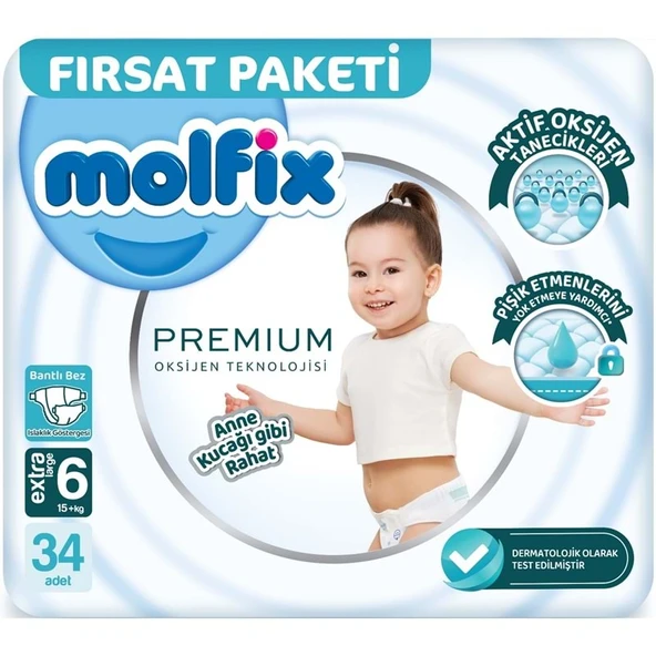 Molfix Premium Bebek Bezi Beden:6 (15+KG) Extra Large 34 Adet Fırsat Pk ürün görseli 1
