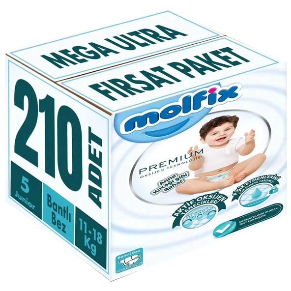 Molfix Premium Bebek Bezi Beden:5 (11-18KG) Junior 210 Adet Mega Ultra Fırsat Pk ürün görseli 1